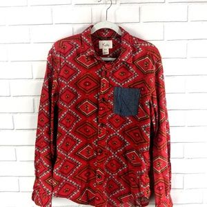 Koto Anthro Aztec Button Orange Shirt Mens